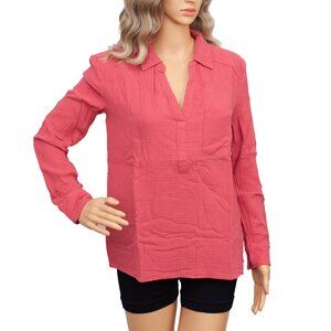 1.STATE Coral Gauze Blouse XS NWT Crinkled Cotton Long Sleeve
